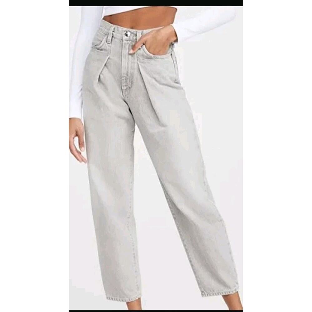 Goldsign The Pleat Curve In Wylam Grey High Waist Denim Jeans Sz 24 (B